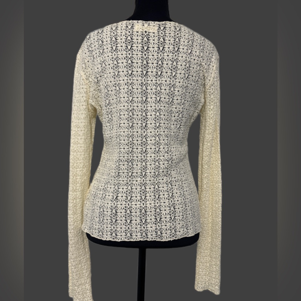 Natural Life Cream Lace Long Sleeve Top Boho Sheer Stretch Floral Size M - Picture 4 of 9